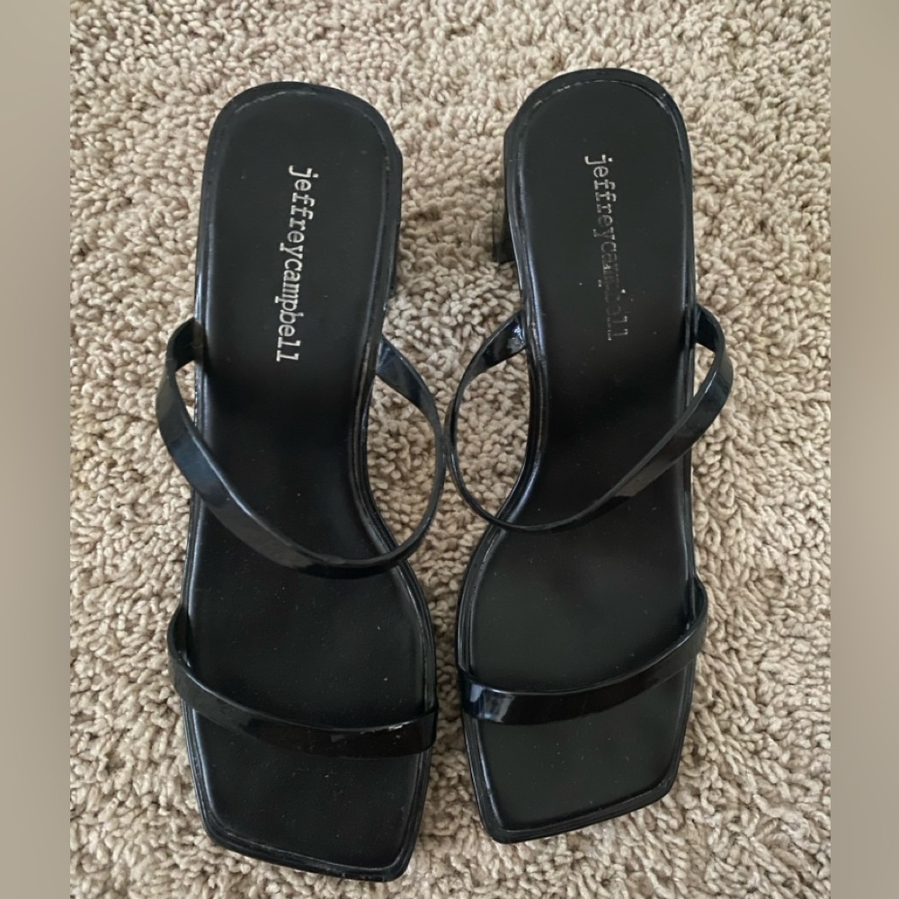 Jeffrey Campbell Jamm-3 Black Patent Leather Strappy Sandal Square Toe Slide 7